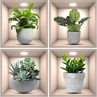                       3D Wall Stickers Potted Plant Theme Pack of Four                                              