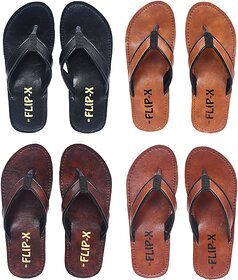 FLIP X Men's Slipper Combo of 4 - Elevate Your Style with Synthetic Leather Comfort