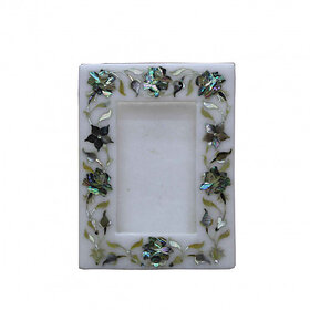 White Marble Photo Frame Rare Gemstone Marquetry Inlay Art Home Gift Decorative (7x5 Inches)