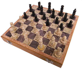 Black, Red And White Marble Chess Set