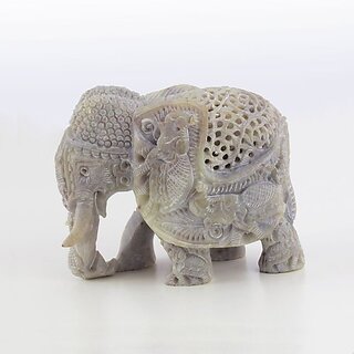                       Soapstone Jaali Elephant Statue                                              