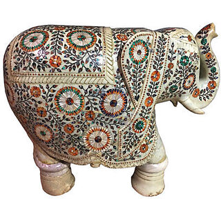                       Beautiful Marble Elephant With Inlay Work                                              