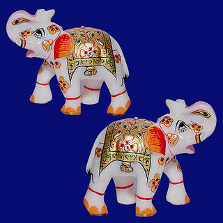                       Beautiful Marble Gold Painted Elephants                                              