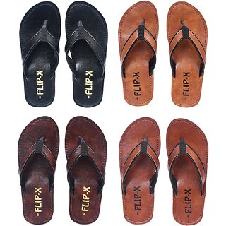 FLIP X Men's Slipper Combo of 4 - Elevate Your Style with Synthetic Leather Comfort