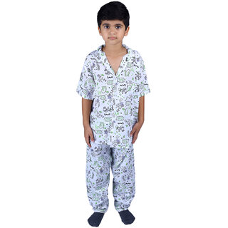                       Kid Kupboard Cotton Boys Night Suit Set, White, Half-Sleeves, 6-7 Years KIDS5182                                              