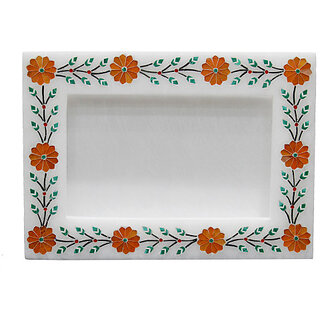 Carnelian Gemstone Inlaid Alabaster Marble Picture Frame (7x5 Inches)
