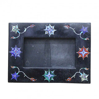 Black Marble Photo Frame Rare Paua Shell Stone Inlay Pietra Dura Decor Gifts Arts (7x5 Inches)