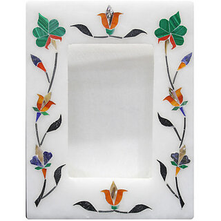 Indian Stone Art White Alabaster Marble Inlay Photo Frame (7x5 Inches)