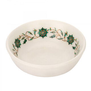                       White Marble Inlaid Decorative Bowl                                              