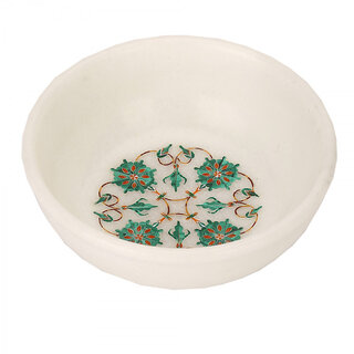                       White Marble Inlay Decorative Bowl                                              