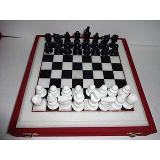                       Handcarved Black And White Marble Chess Set With Figures                                              