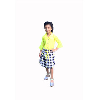                       Kid Kupboard Cotton Girls Top and Skirt, Yellow and Black, Full-Sleeves, 7-8 Years KIDS5204                                              