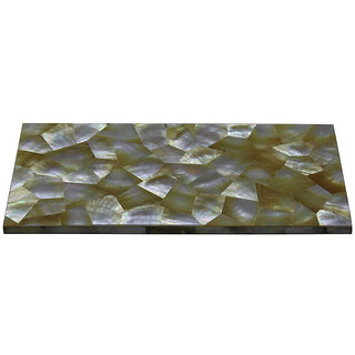                       Rectangular White Marble Cheese Platter Inlaid Yellow Pearl Semi Precious Stone                                              