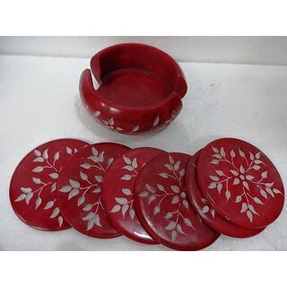                       Market Handmade Carved Color Full Soapstone Coaster Set                                              