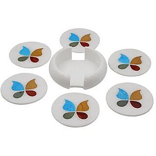                       White Marble Coaster Set With Butterfly Design                                              