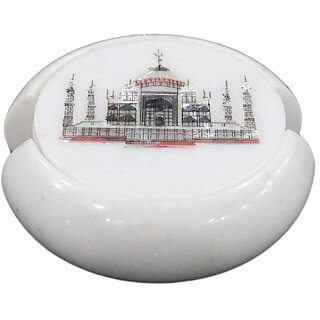                       Round White Marble Tea Coaster Set                                              