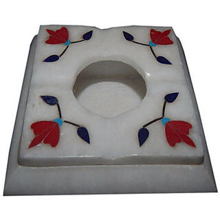                       Marble Ashtray With Red Flower Design                                              