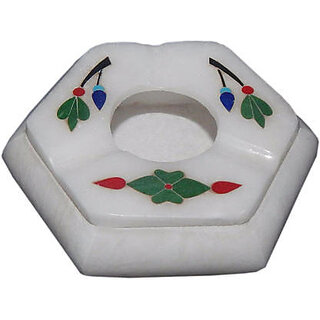                       Stone Inlay Floral Art Work Master Piece Ashtray                                              
