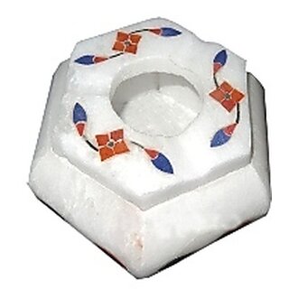                       White Marble Ashtray With Inlay Work                                              