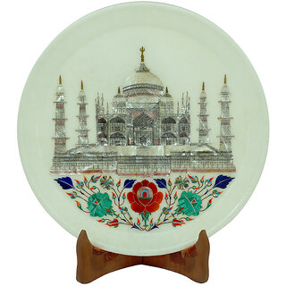                       Round Wall Plate Glorious Design Of Seven Wonder Work With Semiprecious Stones                                              