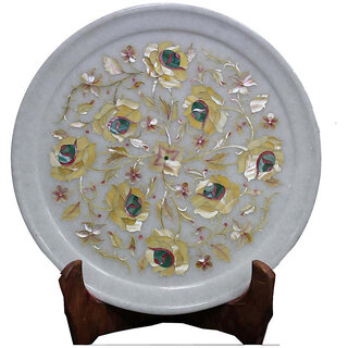                       Marquetry Art Inlay White Marble Wall Decorative Plates                                              