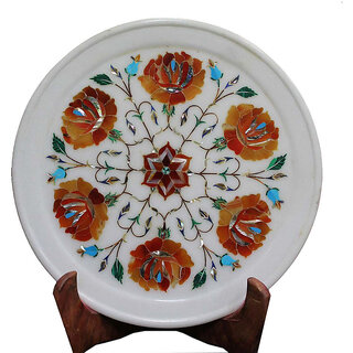                       Antique Mid Century Art Inlay White Marble Wall Plate                                              