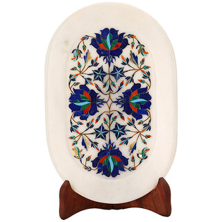                       White Marble Inlaid Decorative Serving Tray                                              