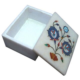                       White Marble Jewelry Storage Box                                              