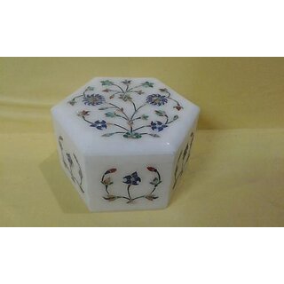                       Ring Box Marble Inlaid Pietra Dura Design Floral Pattern                                              