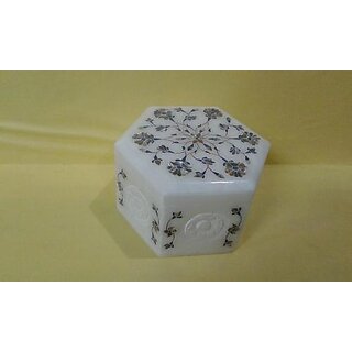                       4 X 4 Inch Marble Inlay Jewelry Box Round                                              