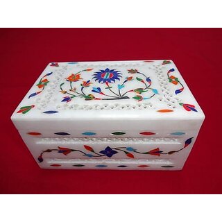                       Octagonal White Marble Inlay Vanity Box                                              