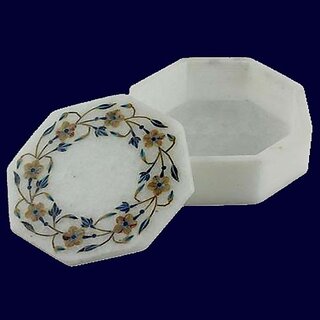                       Rectangular White Marble Inlay Trinket Box                                              