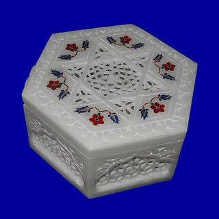                       Pietra Dura Marble Storage Box Rectangular                                              