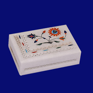                       Decorative Inlay Work White Marble Boxes                                              