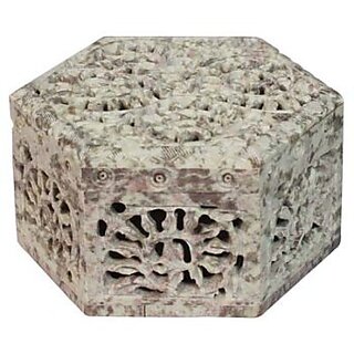                       Octagonal White Marble Inlay Elephant Jewelry Box                                              