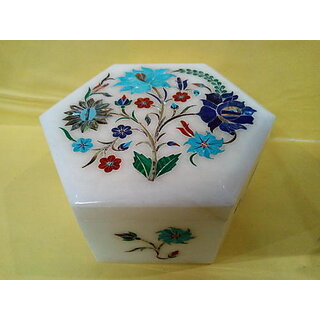                       Handcrafted Indian Floral Marble Inlay Jewelry Box                                              