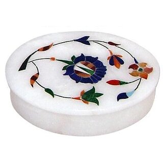                       Lattice Pietra Dura Art Octagonal White Marble Jewelry Box                                              