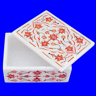                       Marble Inlay Box With Rose Design                                              