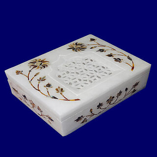                       Marble Inlay Handicrafts Jewelry Box Antique Pietra Dura Art                                              