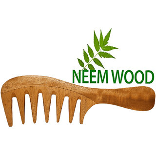                      Rufiys Pure Neem Wooden Wide Tooth Comb  Neem Wood Hair Comb for Women  Men  Hair Growth  Anti Dandruff  Detangling                                              