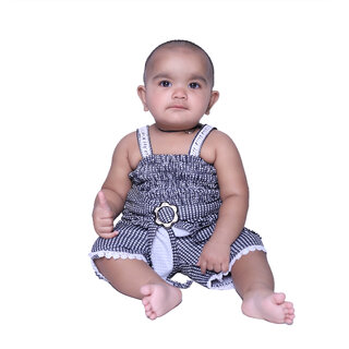                       Kid Kupboard Cotton Baby Girls Jumpsuit, Black, Sleeveless, 9-12 Months KIDS5217                                              