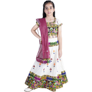                       Kid Kupboard Cotton Girls Lehanga Choli Set with Dupatta, Multicolor, Half-Sleeves, 13-14 Years KIDS5223                                              