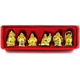                       KESAR ZEMS Polyresin Golden Laughing Buddha Set Of Six Pieces  Statue For Happiness, Wealth  Goodluck Dcor                                              