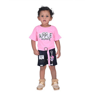                       Kid Kupboard Cotton Baby Girls Top, Light Pink, Half-Sleeves, Crew Neck, 4-5 Years KIDS5259                                              