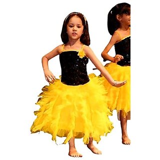                       Frock Yellow-Black Western Dance Party Frock Honey Bee Frill Design Princess For GirlsEvents,Theme Parties a                                              