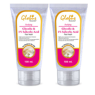Globus Remedies Anti Acne Glycolic & 1% Salicylic Acid Face wash, For Oily & Acne Prone Skin, 100 ml, Set of 2 Globus Remedies Anti Acne Glycolic & 1% Salicylic Acid Face wash, For Oily & Acne Prone Skin, 100 ml, Set of 2