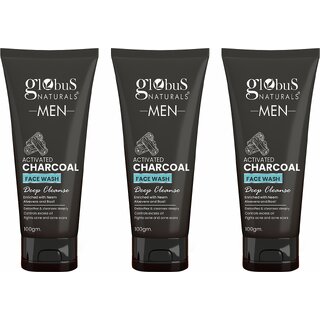 Globus Naturals Anti Pollution & Anti Acne Charcoal Face Wash, Detoxifying Cleanser, Fights Pollution and De-Tans skin, For Men with Oily & Acne Prone Skin, 100 gms, Set of 3 Globus Naturals Anti Pollution & Anti Acne Charcoal Face Wash, Detoxifying Cleanser, Fights Pollution and De-Tans skin, For Men with Oily & Acne Prone Skin, 100 gms, Set of 3