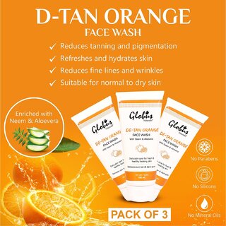                       GLOBUS NATURALS Anti-Tan Orange Face wash 100ml (Pack of 3) 300ml                                              