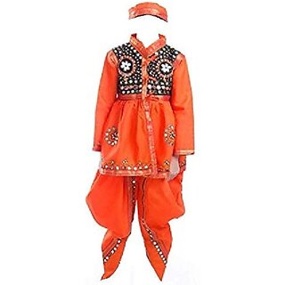                       Kedia Gujrati Garba Dance Orange Dress For Boys Events,Theme Parties and Annual Day Performance                                              