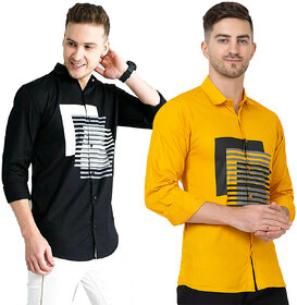 Modernity Casual Black-Yellow Shirt For Men